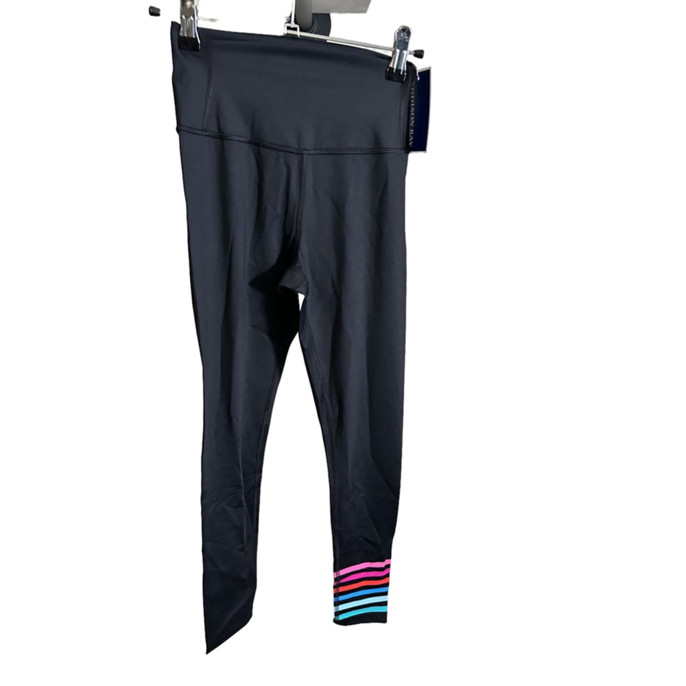 Addison Bay Women's Black w/Multi-Colored Stripe Athletic Leggings,  Size XS